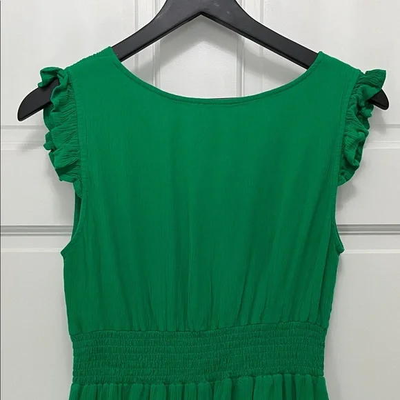 GOA Paris Kelly Green Ruffle Sleeve V-Neck Gauzy Tiered Mini Dress - Picture 9 of 13